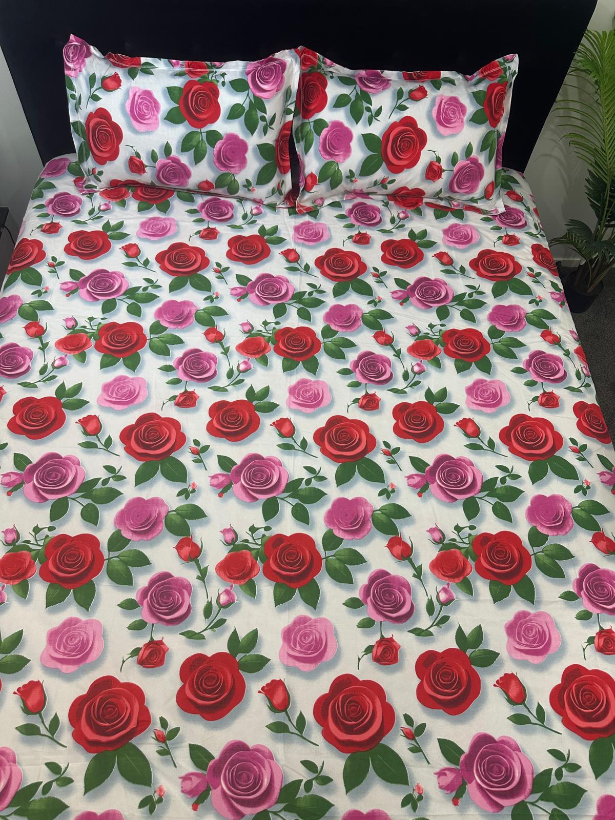 7D Floral Digital Print Premium Cotton Bedsheet Set