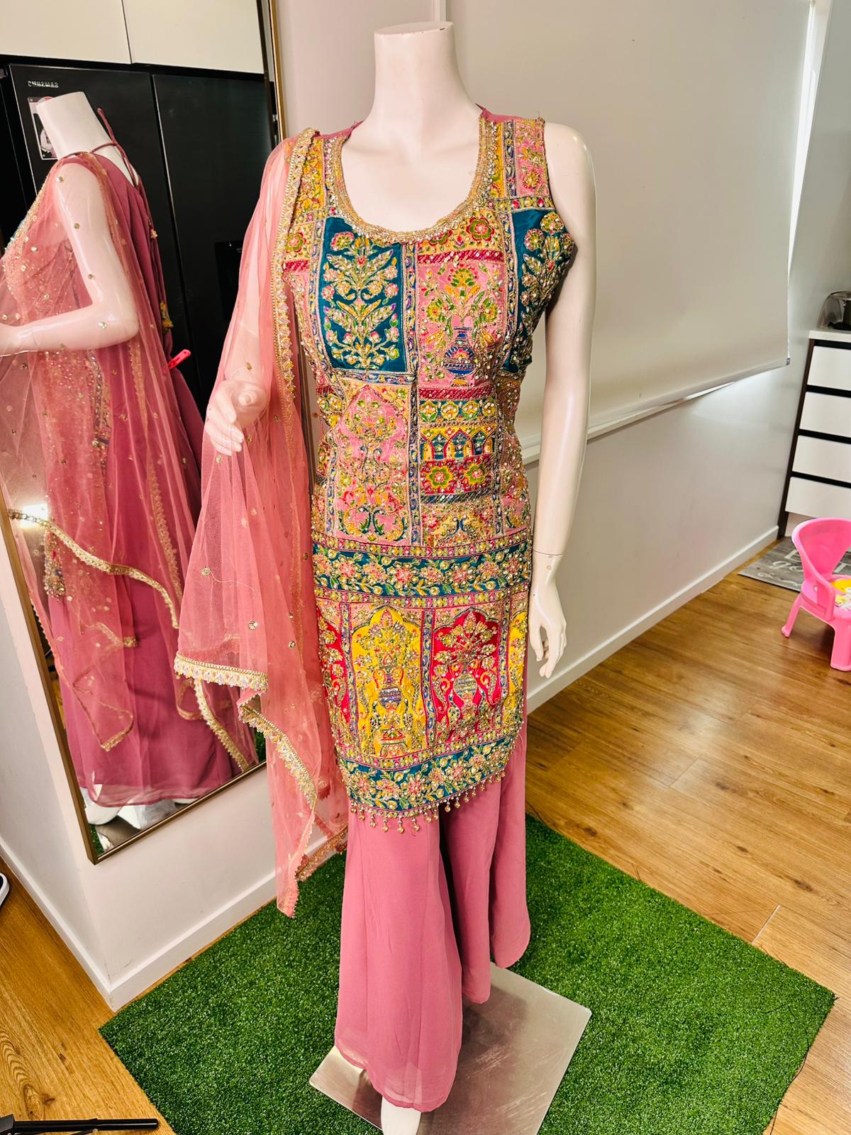 Digital Print Suit with Sequins & Pearl Work and Matching Palazzo